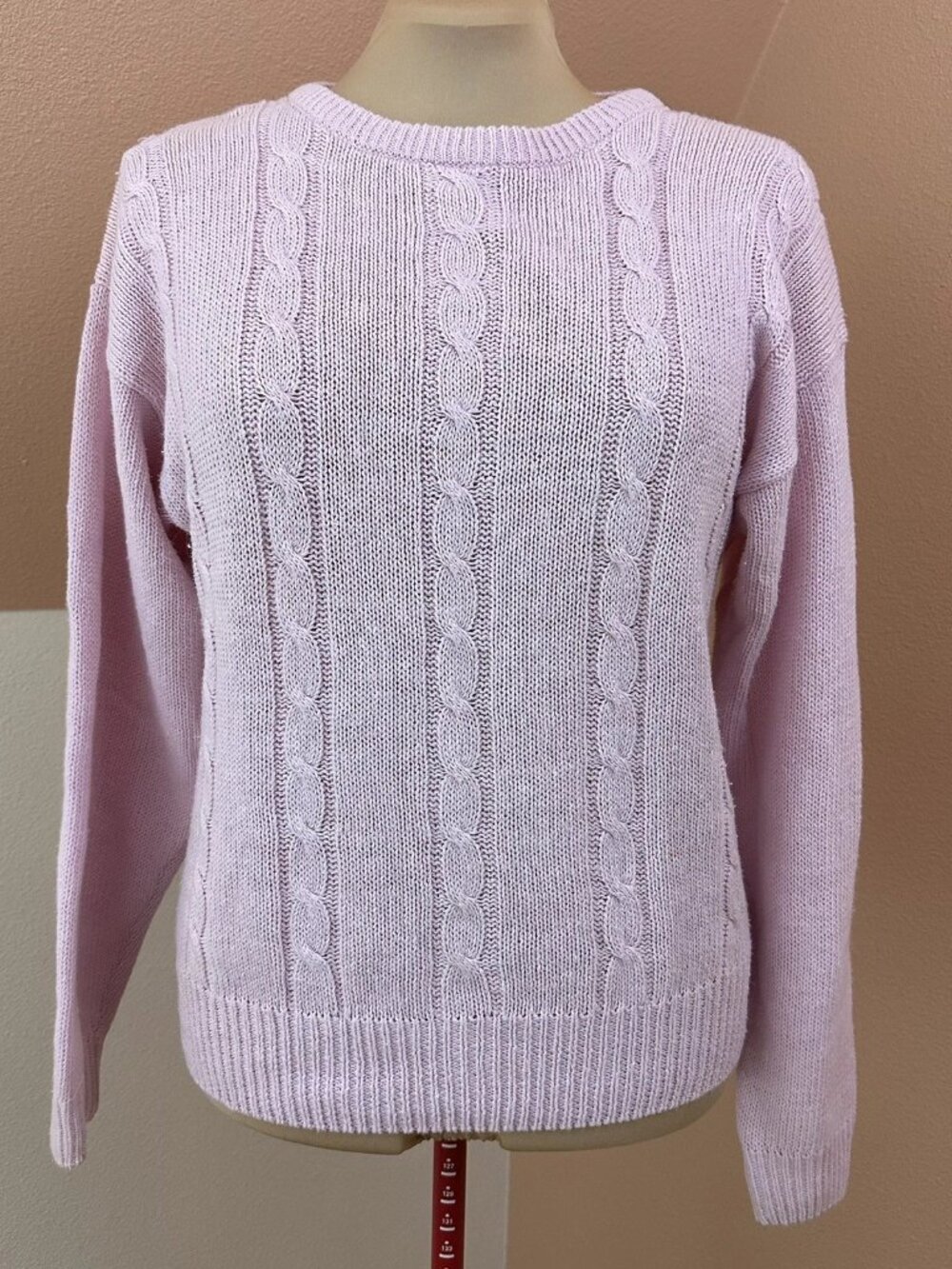 VTG YarnWorks Pink Cable Knit Sweater Womens Large Ramie Cotton Crew Neck Preppy
